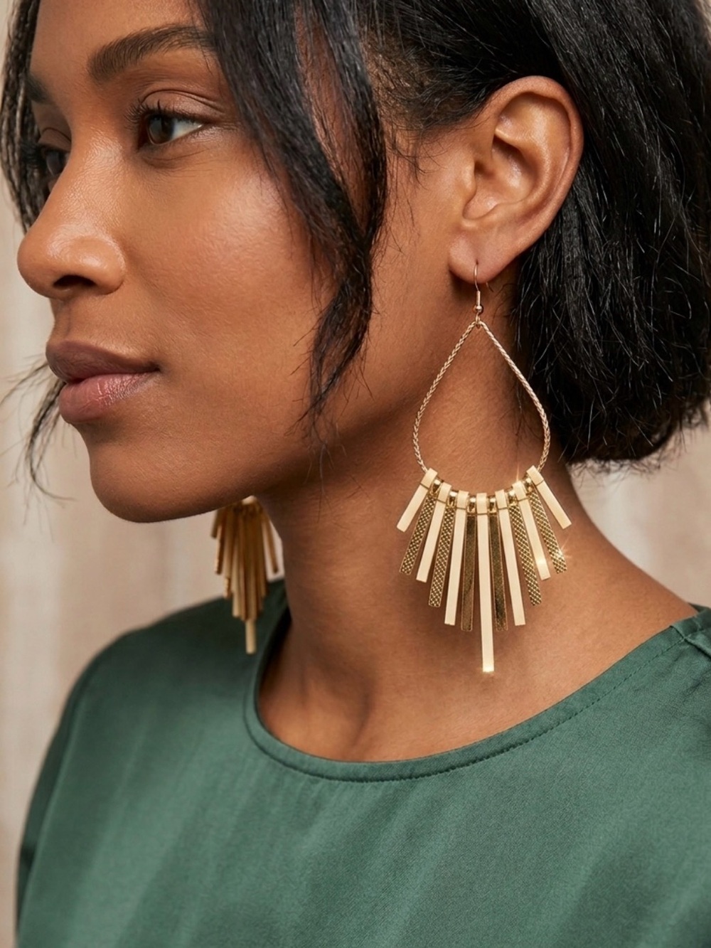 Statement Fringe Bar Drop Earrings in Gold and Silver